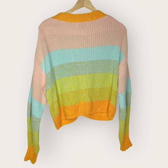 Urban Outfitters Turner Ribbed Cardigan XS Rainbow Knit Slouchy Button Front - Picture 6 of 6